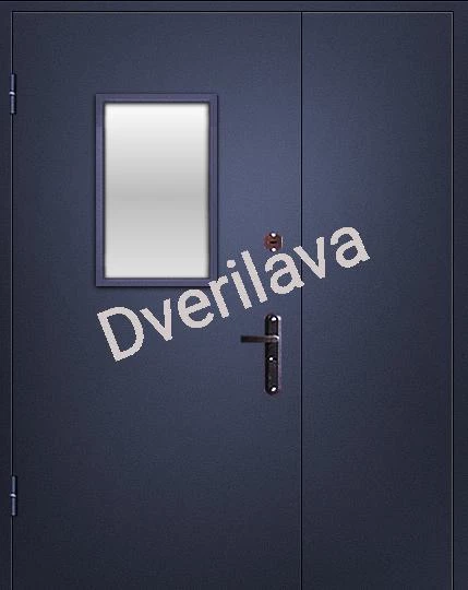 Купить Дверь со стеклом двупольная в синем цвете уличная